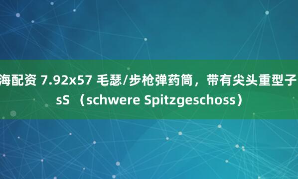 京海配资 7.92x57 毛瑟/步枪弹药筒，带有尖头重型子弹 sS （schwere Spitzgeschoss）